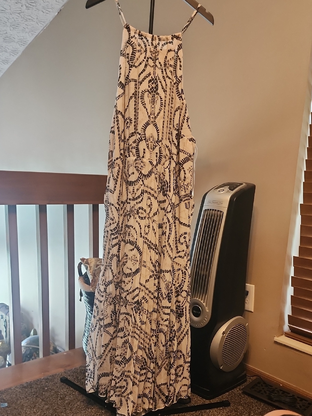 City Chic Cream Maxi Dress with Black Geometric Print